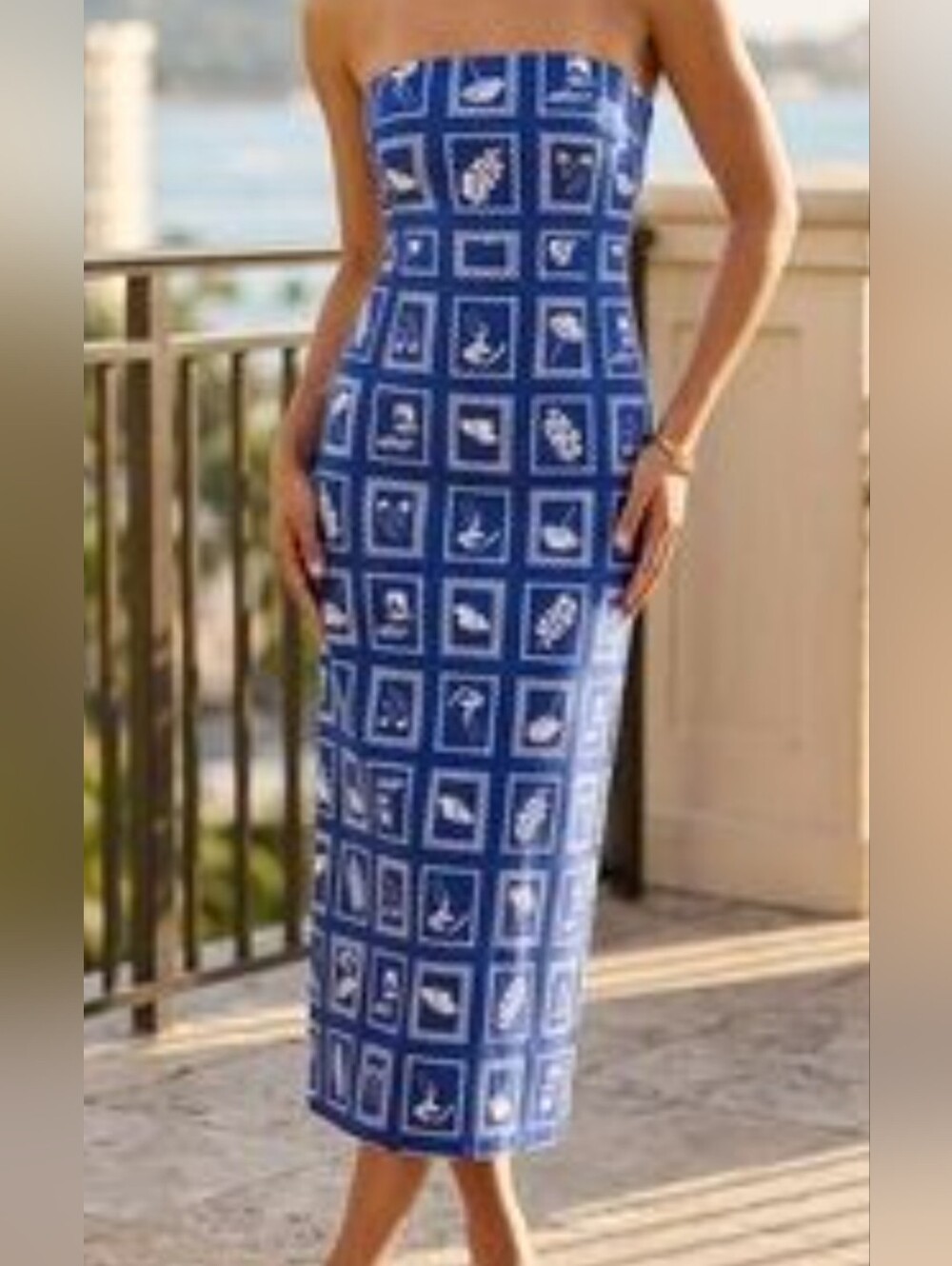 Paper Heart Blue Printed Strapless Dress